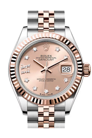 Rolex 279171 Datejust 28 Rose Star Pave Roman 9 Dial Fluted Bezel Rose Gold Steel Jubilee Bracelet