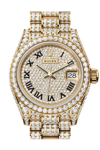 Rolex 279458RBR Datejust 28 Roman Pave Dial Diamond Bezel Yellow Gold Pave Yellow Gold President Pave Bracelet