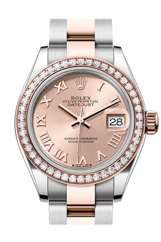 Rolex 279381RBR Datejust 28 Rose Roman Dial Diamond Bezel Rose Gold Steel Oyster Bracelet