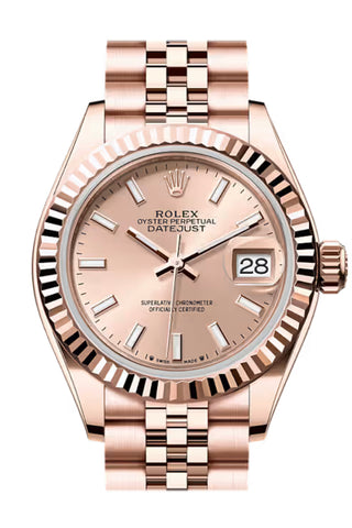 Rolex 279175 Datejust 28 Rose Dial Fluted Bezel Rose Goid Jubilee Bracelet