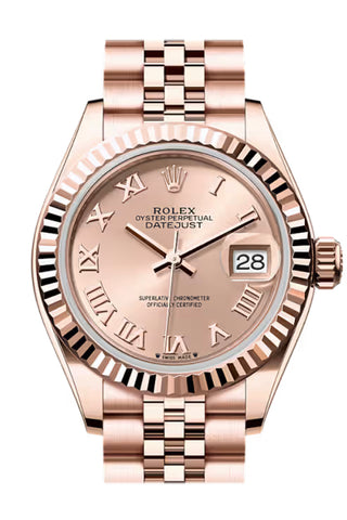 Rolex 279175 Datejust 28 Rose Roman Dial Fluted Bezel Rose Gold Jubilee Bracelet