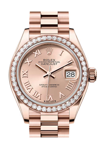 Rolex 279135RBR Datejust 28 Rose Roman Dial Diamond Bezel Rose Gold President Bracelet