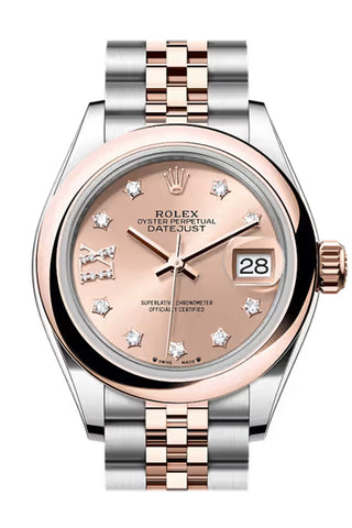 Rolex 279161 Datejust 28 Rose Star Pave Roman 9 Dial Smooth Bezel Rose Gold Steel Jubilee Bracelet