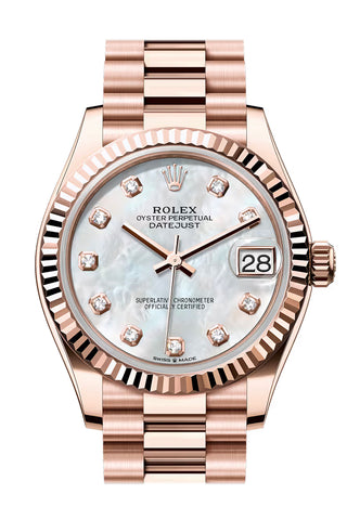 Rolex 278275 Datejust 31 Mop Diamond Dial Fluted Bezel Rose Gold President Bracelet