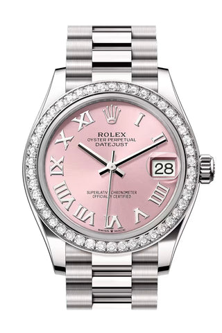 Rolex 278289RBR Datejust 31 Pink Roman Dial Diamond Bezel White Gold President Bracelet