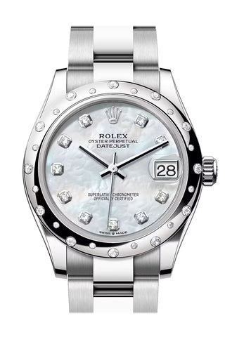 Rolex 278344RBR Datejust 31 Mop Diamond Dial Dome Diamond Bezel White Gold Oyster Bracelet
