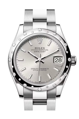 Rolex 278344RBR Datejust 31 Silver Dial Dome Diamond Bezel White Gold Oyster Bracelet