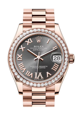 Rolex 278285RBR Datejust 31 Slate Roman Pave 6 Dial Diamond Bezel Rose Gold President Bracelet