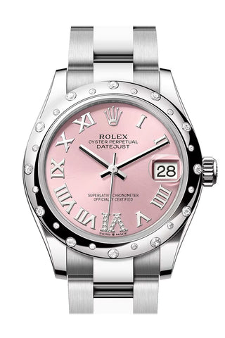 Rolex 278344RBR Datejust 31 Pin Roman Pave 6 Dial Dome Diamond Bezel White Gold Oyster Bracelet