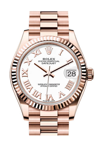 Rolex 278275 Datejust 31 White Roman Dial Fluted Bezel Rose Gold President Bracelet