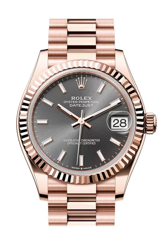 Rolex 278275 Datejust 31 Slate Dial Fluted Bezel Rose Gold President Bracelet