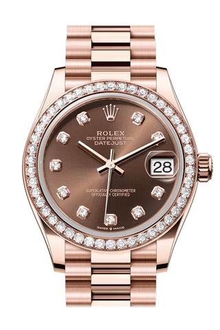 Rolex 278285RBR Datejust 31 Chocolate Diamond Dial Diamond Bezel Rose Gold President Bracelet