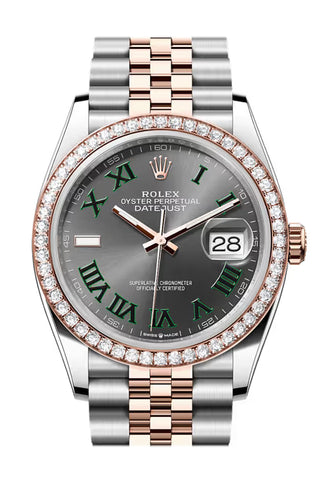 Rolex 126281RBR Datejust 36 Slate Dial Diamond Bezel Rose Gold Steel Jubilee Bracelet