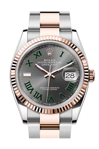 Rolex 126231 Datejust 36 Slate Dial Fluted Bezel Rose Gold Steel Oyster Bracelet