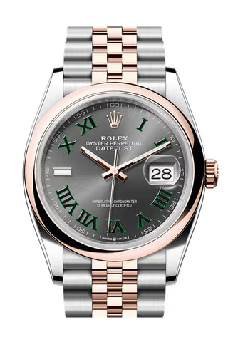 Rolex 126201 Datejust 36 Slate Dial Smooth Bezel Rose Gold Steel Jubilee Bracelet