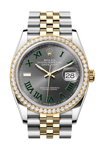 Rolex 126283RBR Datejust 36 Slate Dial Diamond Bezel Yellow Gold Steel Jubilee Bracelet