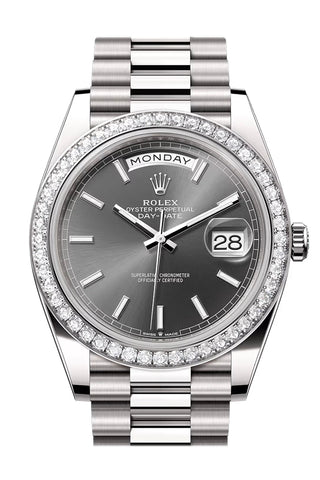 Rolex 228349RBR-0041 Day-Date 40 SLATE ROMAN PAVE 6 Dial DIAMOND Bezel WHITE GOLD PRESIDENT Bracelet