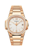 Patek Philippe Nautilus 18kt Rose Gold White Dial 32mm Diamond Ladies Watch 7010/1R