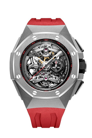 Audemars Piguet Dial 26587TI.OO.D067CA.01 Royal Oak Concept Tourbillon Chronograph in Titanium Red Rubber Strap with Skeleton WatchGuyNYC