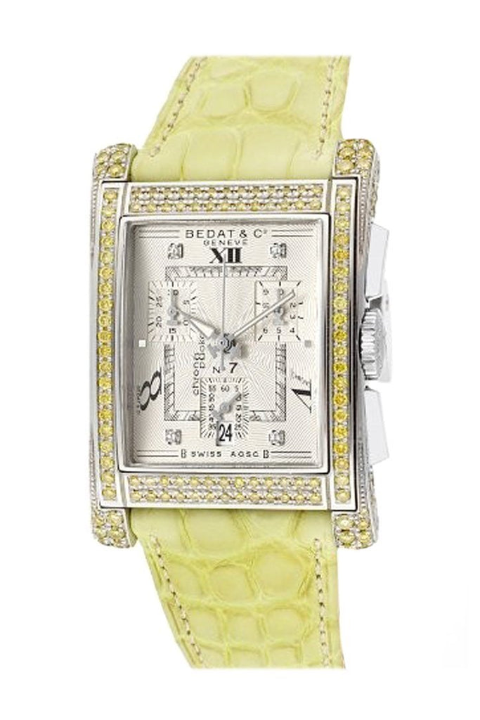Bedat No. 7 Silver Dial Yellow Diamond Leather Ladies Watch 778.056.109