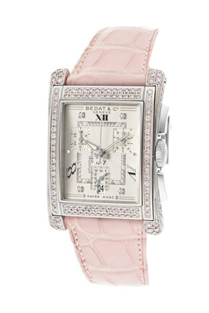 Bedat No. 7 Silver Dial Pink Diamond Leather Ladies Watch 778.057.109