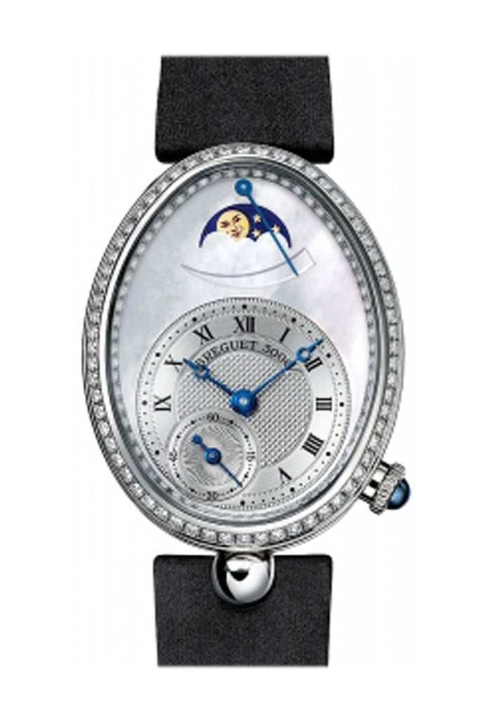 Breguet Reine De Naples Mother Of Pearl Dial 18Kt White Gold Diamond Black Satin Ladies Watch