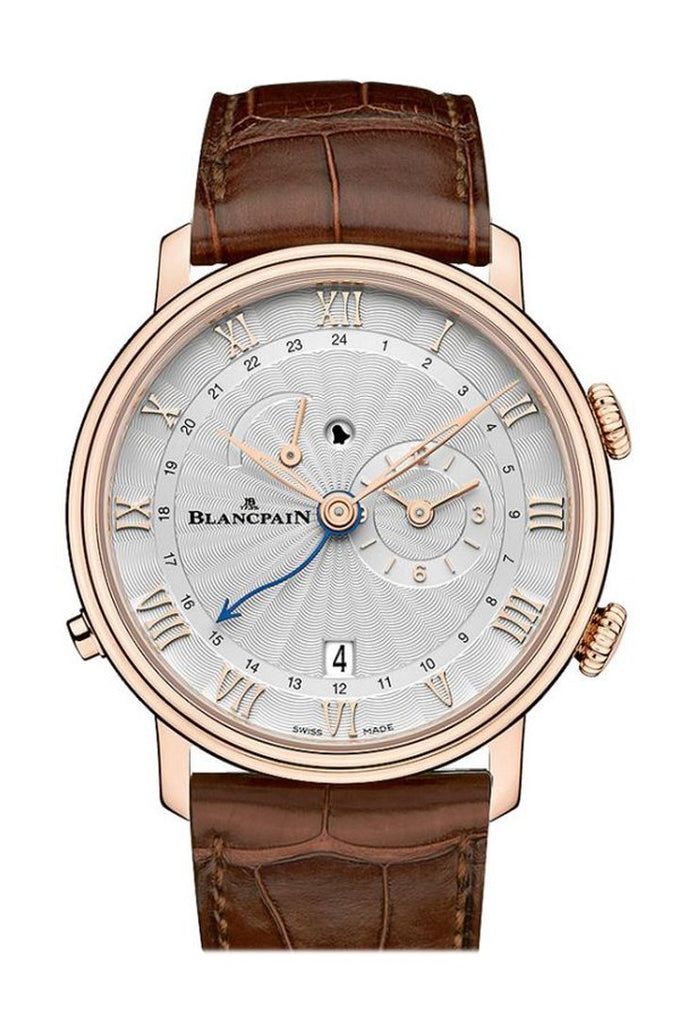 Blancpain Villeret Reveil Gmt Alarm Rose Gold 6640-3642-55B Silver Watch