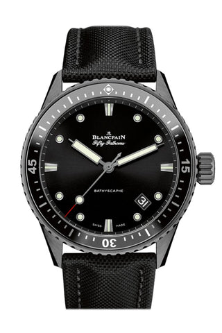 Blancpain Fifty Fathoms Bathyscaphe Automatic Black Dial Fabric Mens Watch 5000-0130-B52A