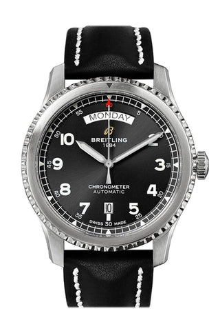 Breitling Navitimer Day Date Black Leather Tang A45330101 B1X1 Watch
