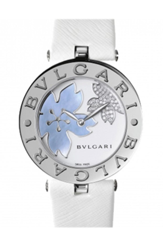 Bulgari B.zero1 White Flower Motif Dial White Leather Strap Ladies Watch  101900 BZ30FDSL