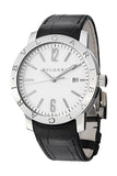 Bvlgari Automatic White Dial Black Leather Men's Watch BB41WSLD