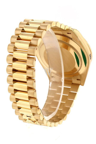 Rolex Day-Date 40 White Roman Dial Diamond Bezel 18K Yellow Gold President Automatic Mens Watch