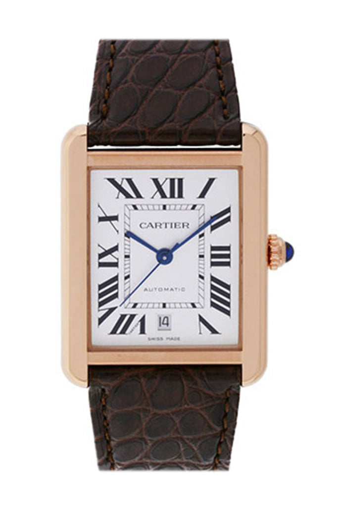 Cartier Tank Solo XL Rose Gold Silver Dial Mens Watch W5200026