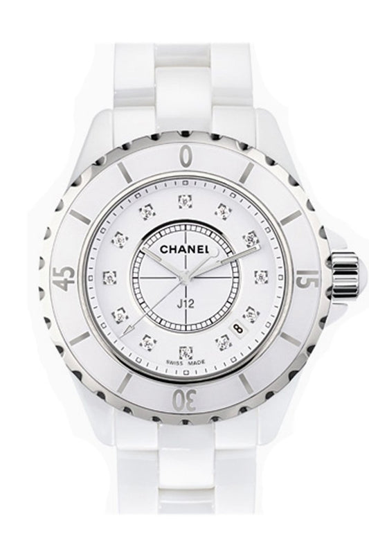 Chanel Stainless Steel Ceramic Diamond 33mm J12 Quartz Watch White