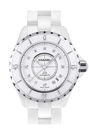 Chanel J12 Automatic 38mm Diamond Dial White Ceramic Women's Watch H5705