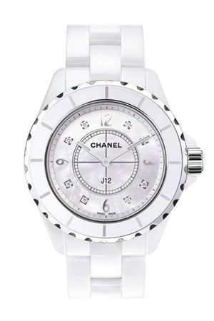 Chanel J12 Mother Of Pearl Diamond Dial White Ceramic Unisex Watch H3214