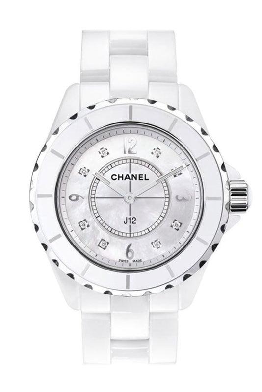 Chanel J12 Mother of Pearl Diamond Dial White Ceramic Unisex Watch H3214