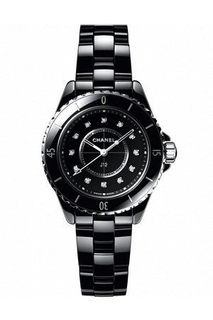 Chanel J12 33mm H2122 Ladies Watch 12P Diamond Date Black