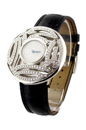 Chopard Ladys Round Boutique Diamond Dial Black Leather Strap Ladies Quartz Watch 137129-20