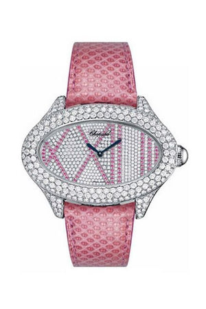 Chopard Montres Dame Cat Eye Diamond Dial Pink Lizard Skin Ladies Quartz Watch137146-1004 Watch