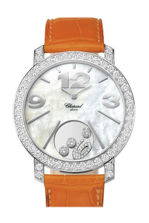 Chopard Happy Diamonds Mother Of Pearl Dial 18Kt White Gold Diamond Leather Ladies Watch 207450-1005