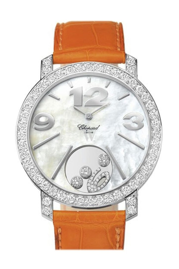 Chopard Happy Diamonds Mother Of Pearl Dial 18Kt White Gold Diamond Leather Ladies Watch 207450-1005