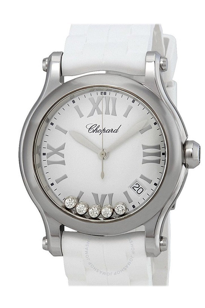 Chopard Happy Sport White Matte Dial Ladies Diamond Watch 278582-3001