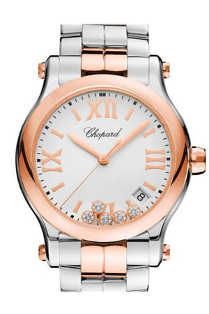 Chopard Happy Sport 36Mm Quartz 18K Rose Gold Stainless Steel And Diamonds Watch 278582-6002 Silver