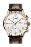 Iwc Portuguese Silver Dial Chronograph Rose Gold Leather Automatic Mens Watch Iw371480