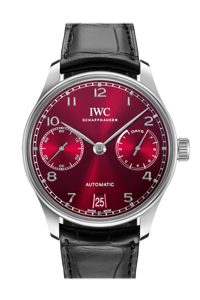 Iwc Portuguese 7 Day Power Reserve Burgundy Dial Stainless Steel Watch Iw500714