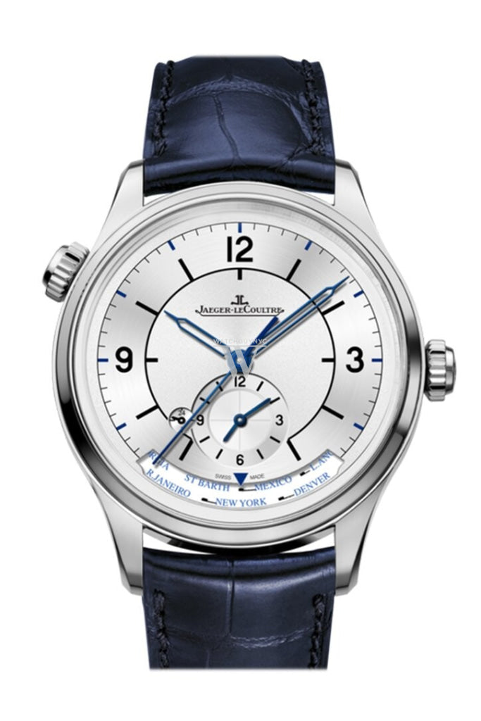 Jaeger Lecoultre Master Geographic Silver Dial Automatic Mens Alligator Leather Watch 1428530