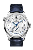 Jaeger Lecoultre Master Geographic Silver Dial Automatic Mens Alligator Leather Watch 1428530