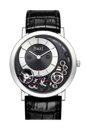 Piaget Altiplano Black And Silver Dial 18Kt White Gold Leather Mens Watch G0A39111