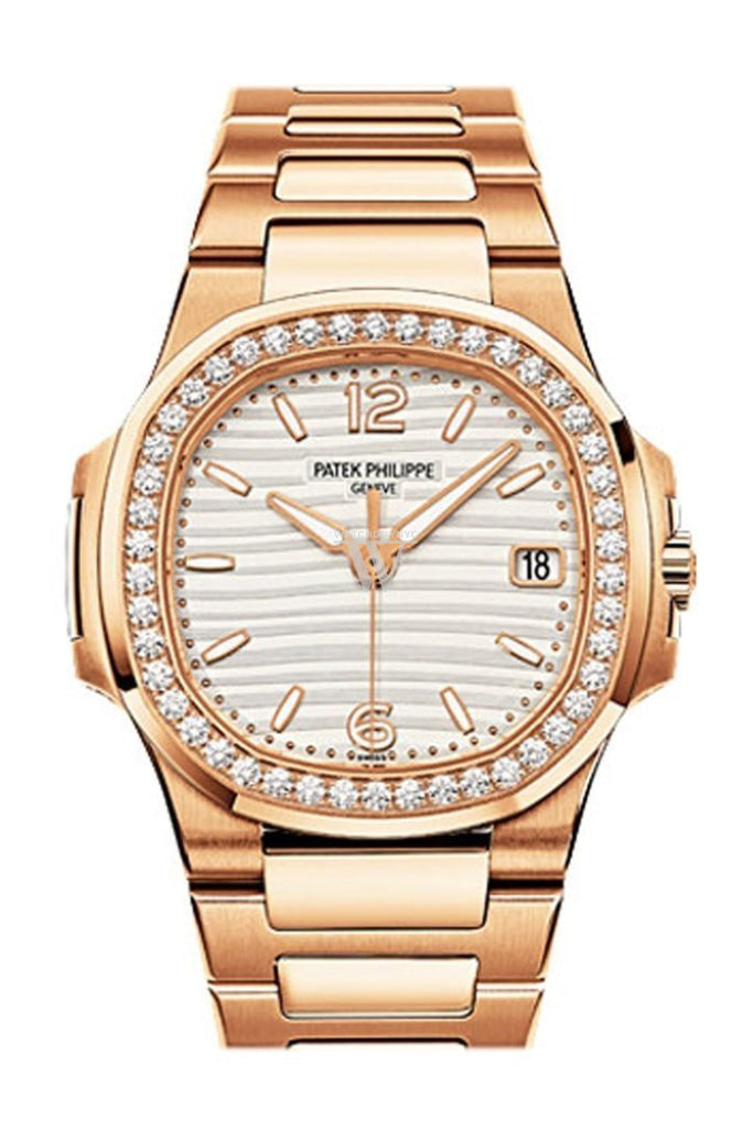Patek Philippe Nautilus 18Kt Rose Gold White Dial 32Mm Diamond Ladies Watch 7010-1R-011